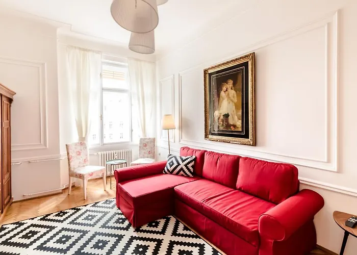 Golden Esthetic With Red Sofa